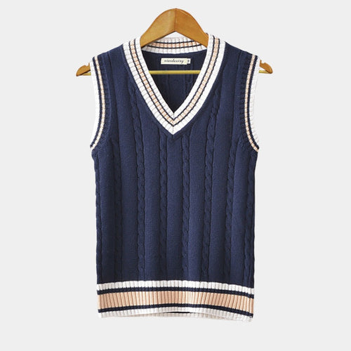 Men's Sleeveless V-Neck Knit Vest with Ribbed Trim 1