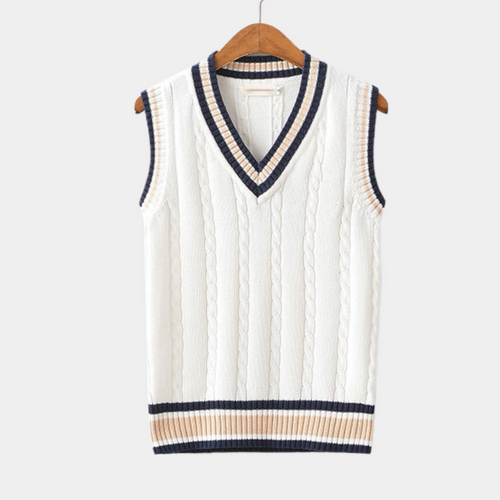 Men's Sleeveless V-Neck Knit Vest with Ribbed Trim 2