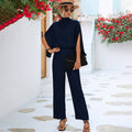 Women' Summer Jumpsuit with High Neck and Slit Sleeves 1
