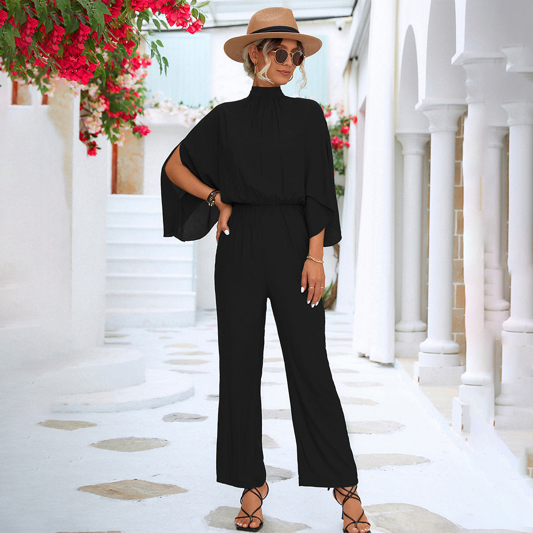 Women' Summer Jumpsuit with High Neck and Slit Sleeves 3