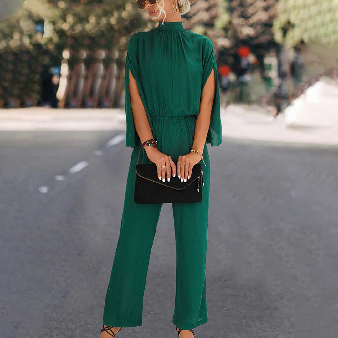 Women' Summer Jumpsuit with High Neck and Slit Sleeves 4