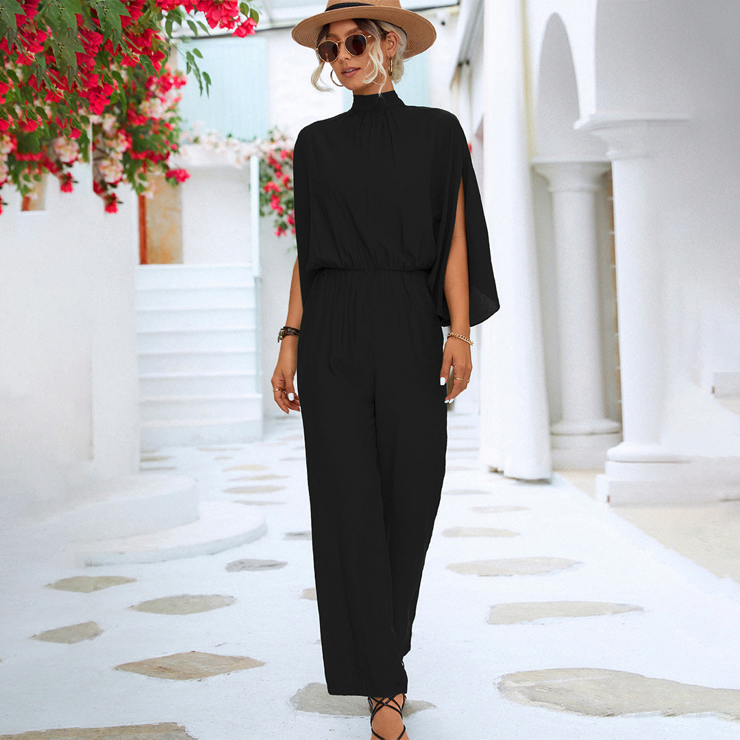 Women' Summer Jumpsuit with High Neck and Slit Sleeves 6