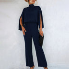Women' Summer Jumpsuit with High Neck and Slit Sleeves 8