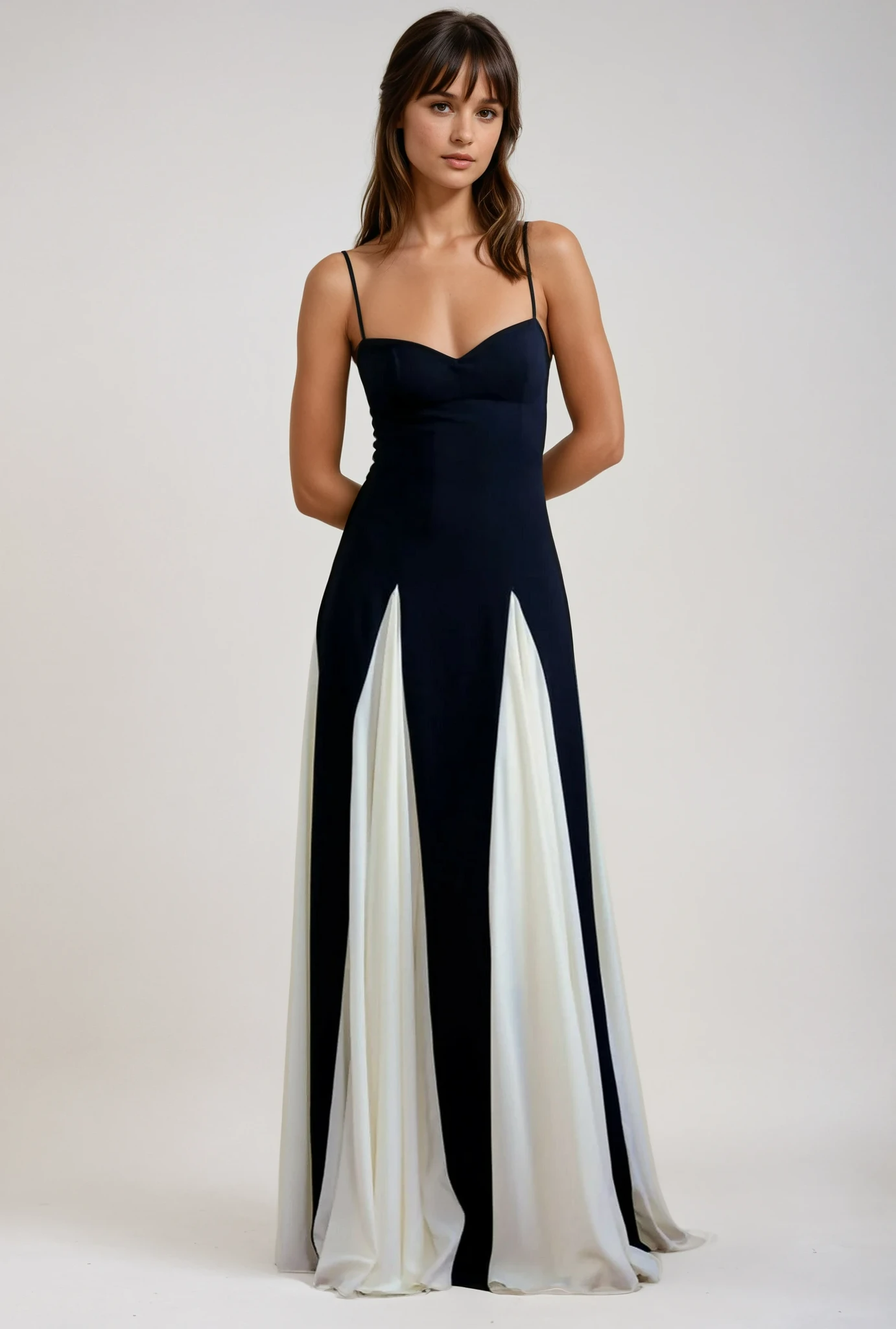 Women's A-Line Maxi Dress with Georgette Panels and Sculpted Bodice 1