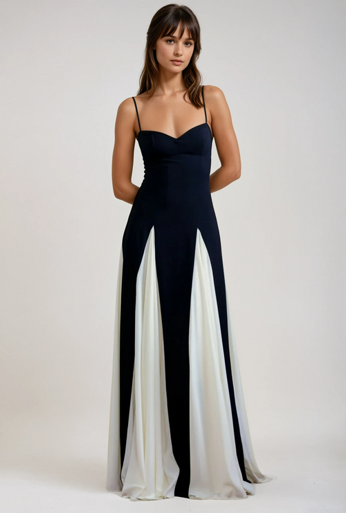 Women's A-Line Maxi Dress with Georgette Panels and Sculpted Bodice 1