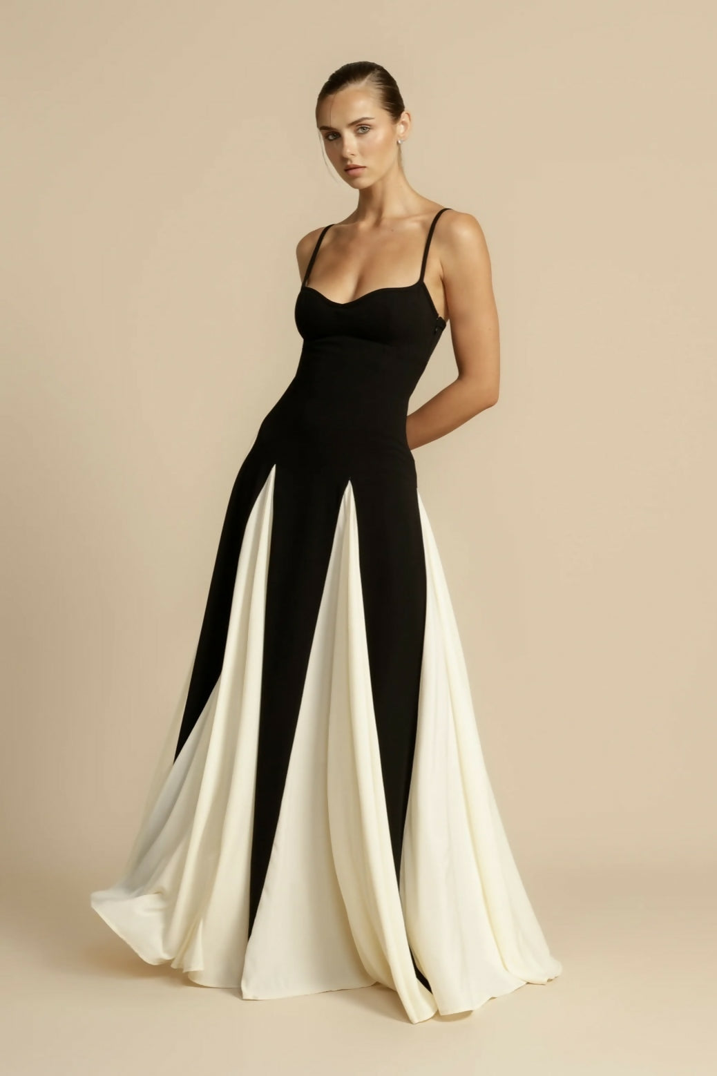 Women's A-Line Maxi Dress with Georgette Panels and Sculpted Bodice 5