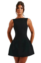 Women's A-Line Mini Dress with Boat Neckline and Sleeveless Design 1