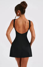 Women's A-Line Mini Dress with Boat Neckline and Sleeveless Design 2