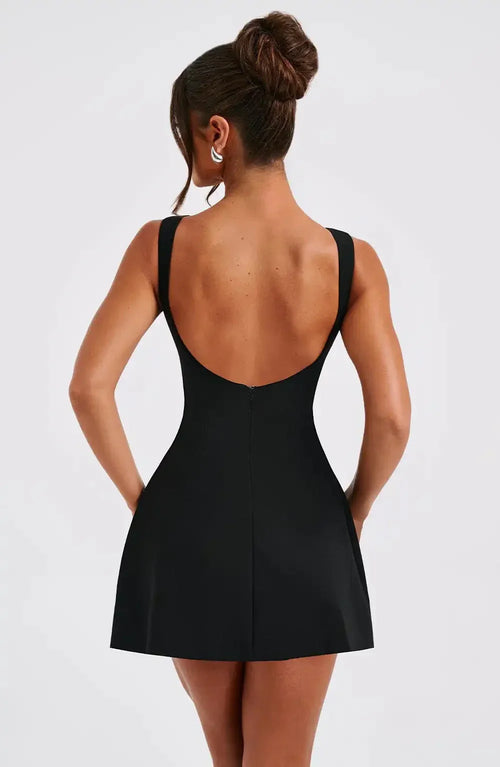 Women's A-Line Mini Dress with Boat Neckline and Sleeveless Design 2