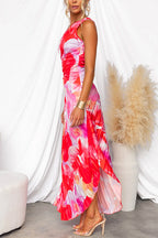 Women's A-Line Pleated Maxi Dress with Sleeveless Bodice 3