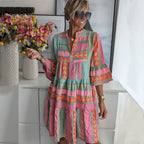 Women's A-Line Ruffle Midi Dress with Short Sleeves 1