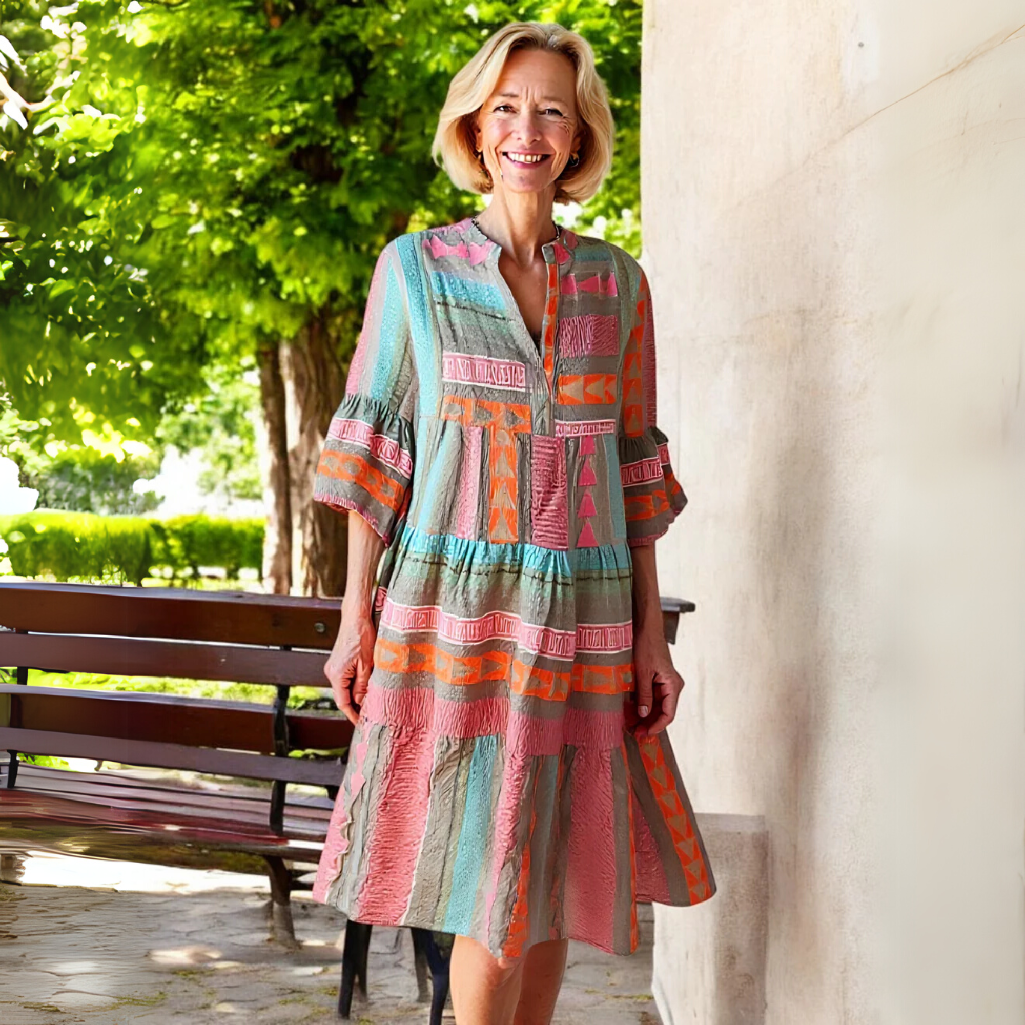 Women's A-Line Ruffle Midi Dress with Short Sleeves 6