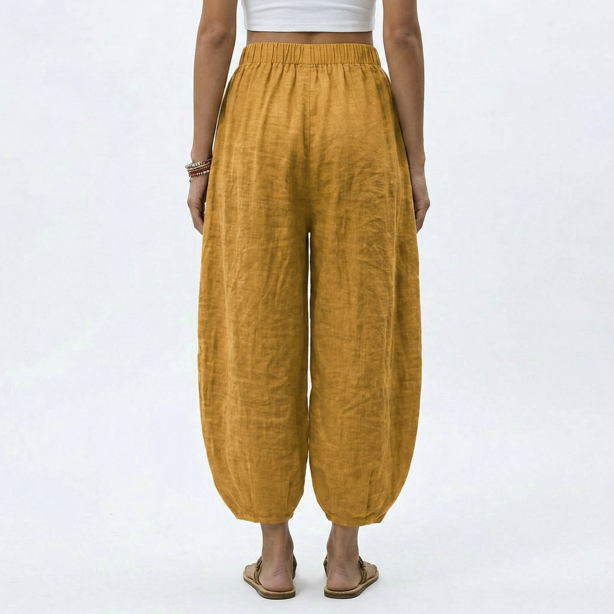 Women's Ankle Length Wide Leg Trousers with Drawstring Waist 3