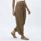 Women's Ankle Length Wide Leg Trousers with Drawstring Waist 6