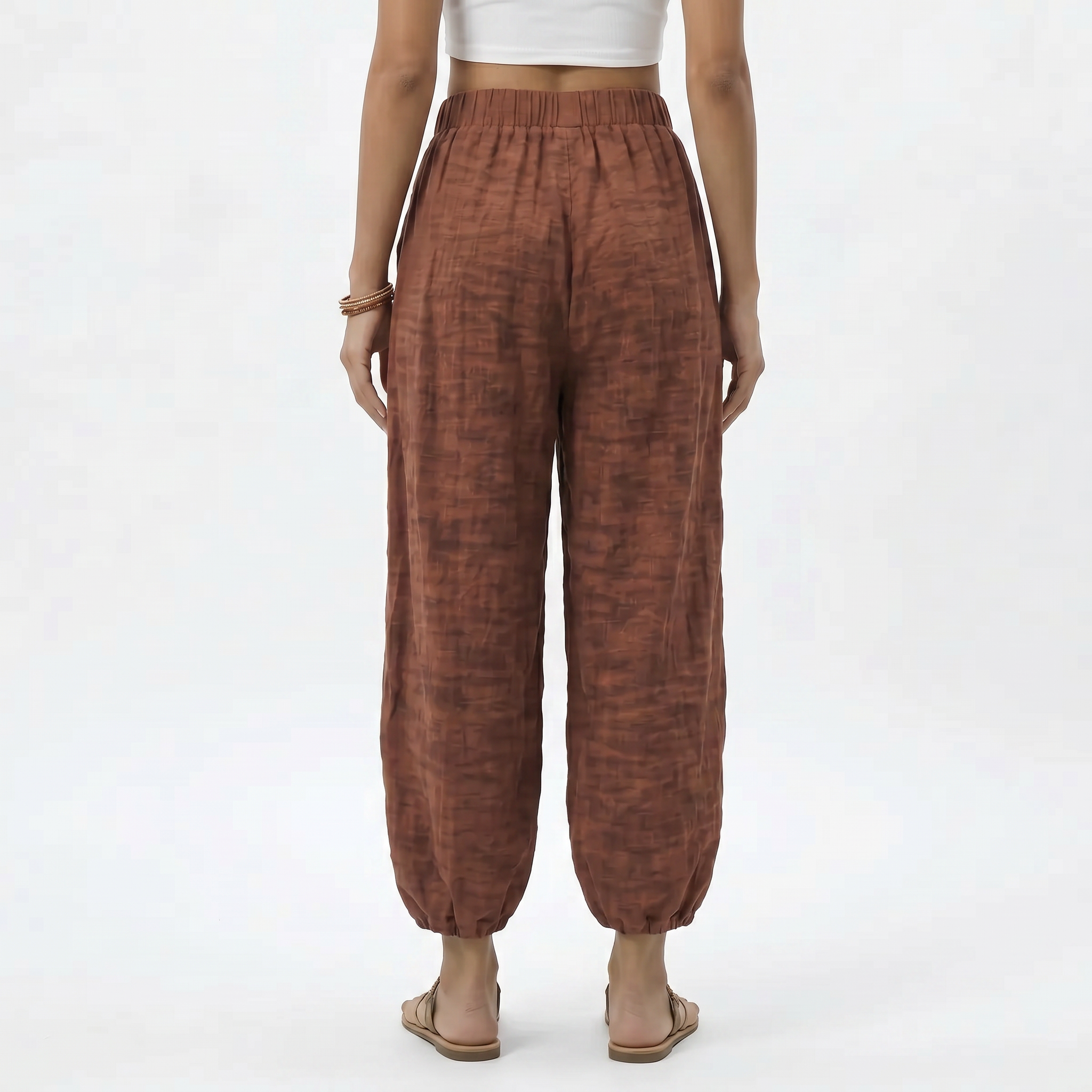 Women's Ankle Length Wide Leg Trousers with Drawstring Waist 8