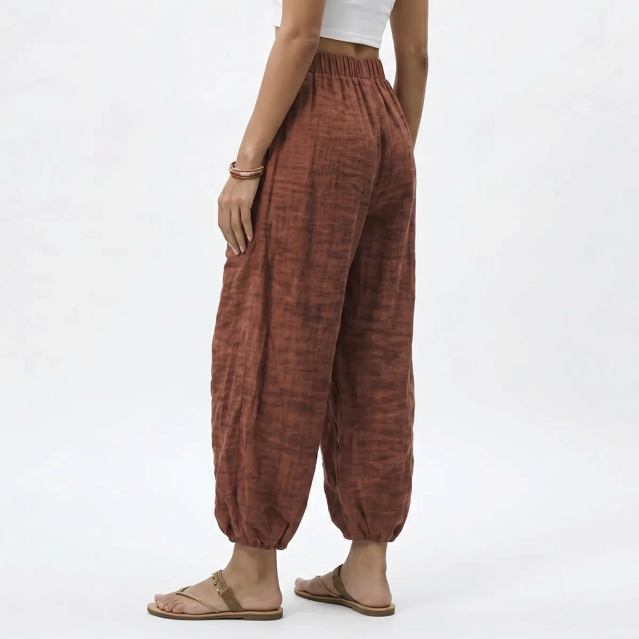 Women's Ankle Length Wide Leg Trousers with Drawstring Waist 9