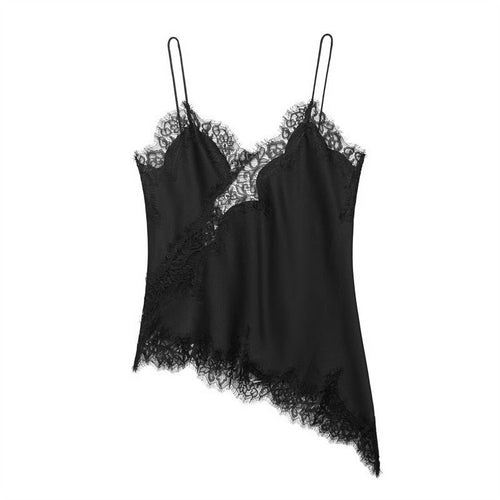 Women's Asymmetric Silk Camisole with Lace Trim Detail 1