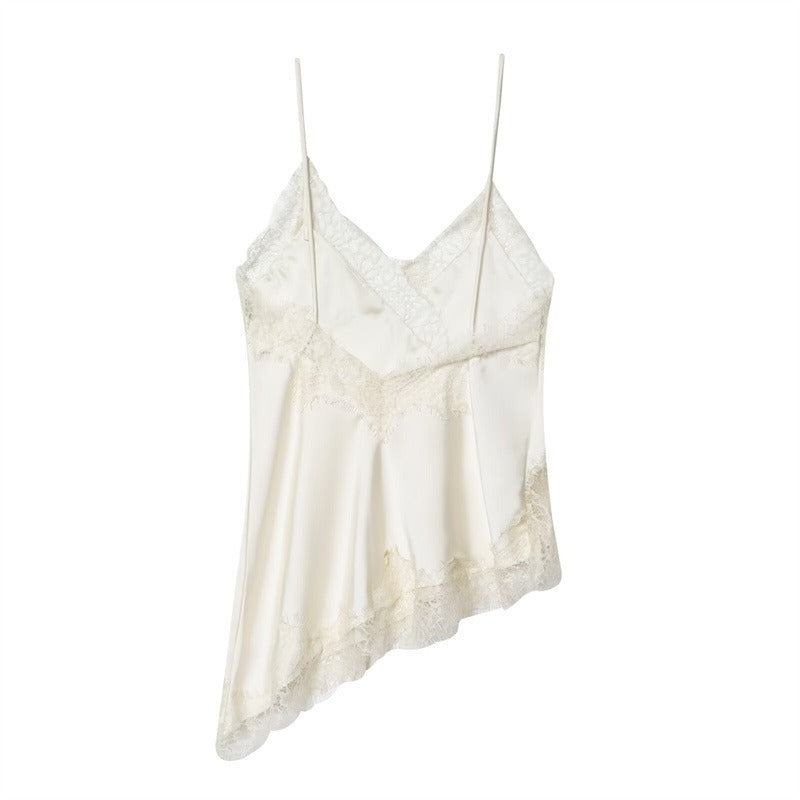 Women's Asymmetric Silk Camisole with Lace Trim Detail 10