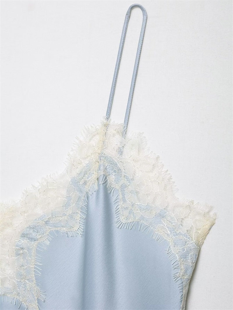 Women's Asymmetric Silk Camisole with Lace Trim Detail 12