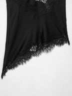 Women's Asymmetric Silk Camisole with Lace Trim Detail 17
