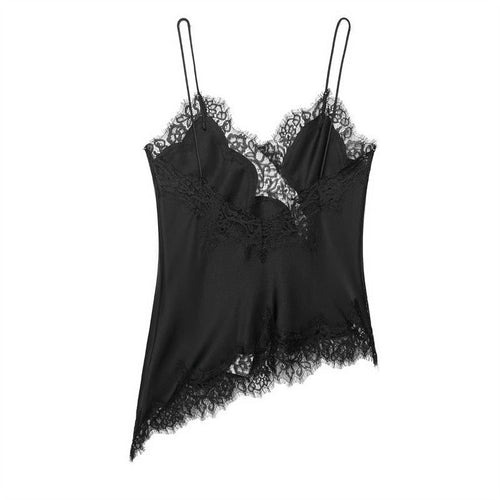 Women's Asymmetric Silk Camisole with Lace Trim Detail 2