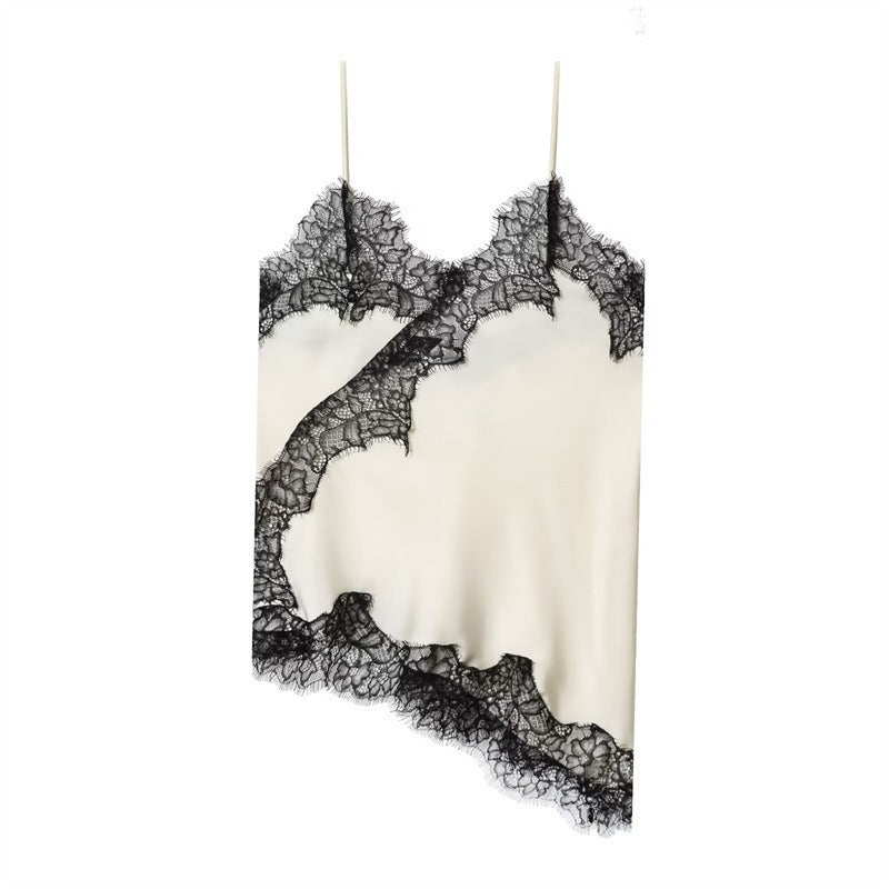 Women's Asymmetric Silk Camisole with Lace Trim Detail 3