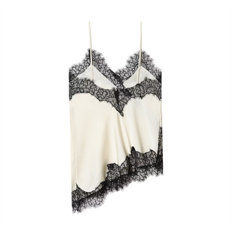 Women's Asymmetric Silk Camisole with Lace Trim Detail 4