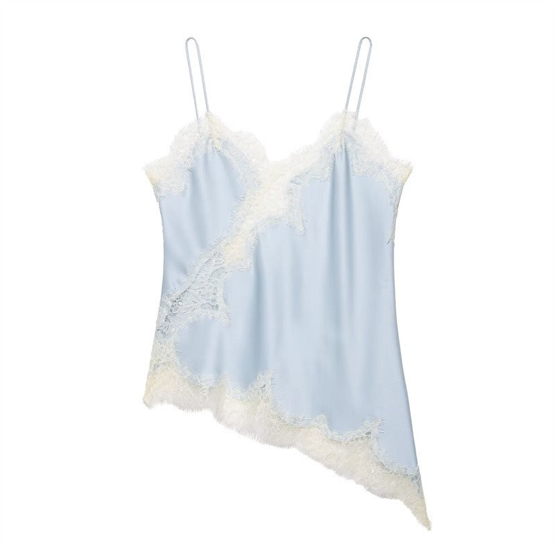 Women's Asymmetric Silk Camisole with Lace Trim Detail 5
