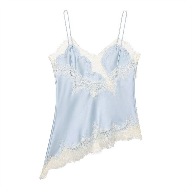 Women's Asymmetric Silk Camisole with Lace Trim Detail 6