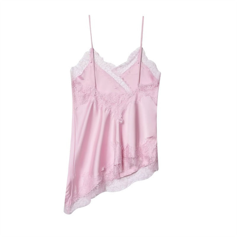 Women's Asymmetric Silk Camisole with Lace Trim Detail 8