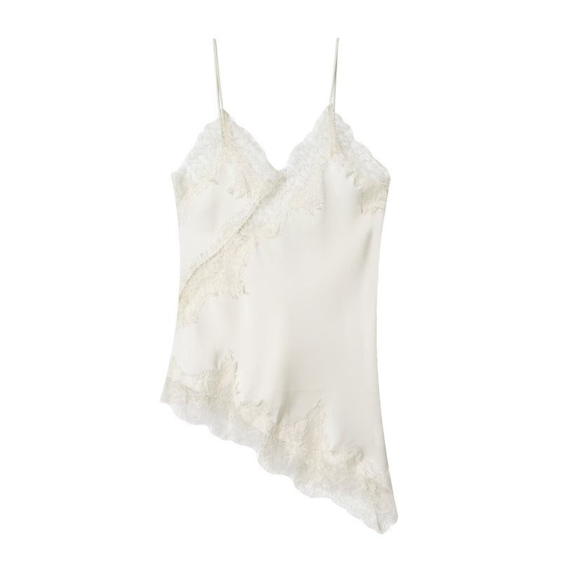 Women's Asymmetric Silk Camisole with Lace Trim Detail 9