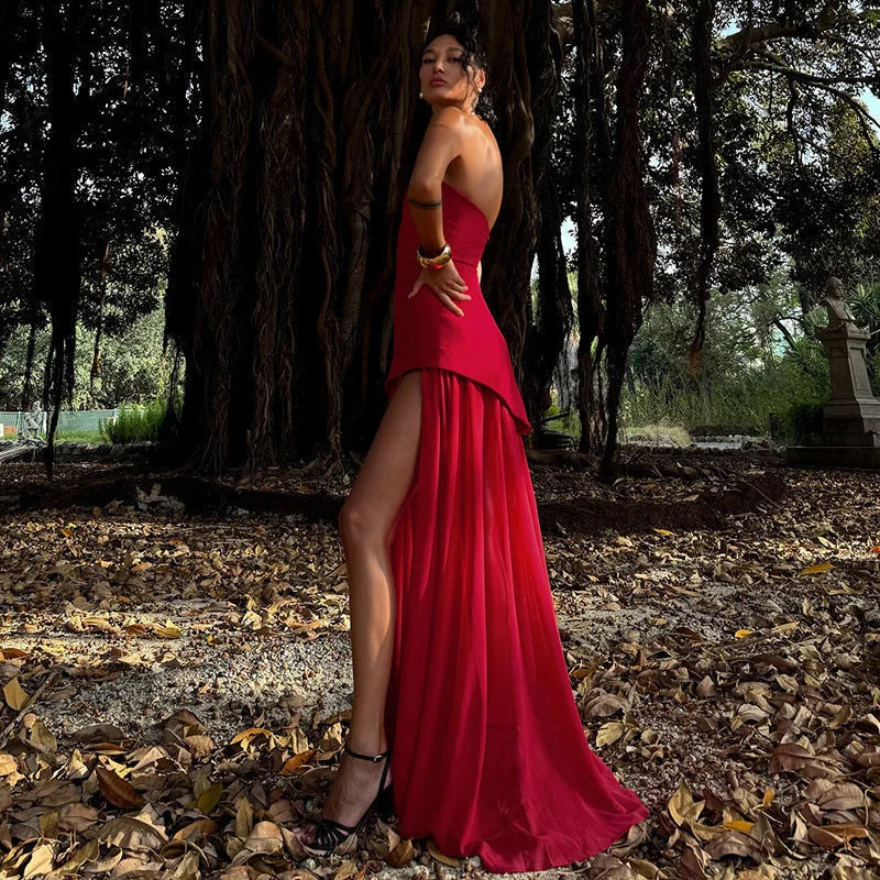 Women's Asymmetrical Layered Maxi Dress with Tiered Hem 9