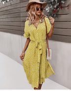 Women's Belted Midi Dress with Floral Print 10