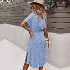 Women's Belted Midi Dress with Floral Print 2