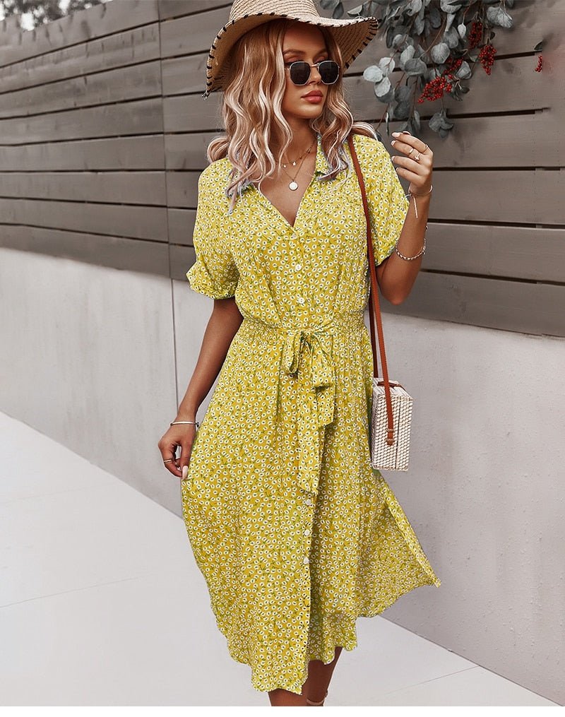 Women's Belted Midi Dress with Floral Print 4