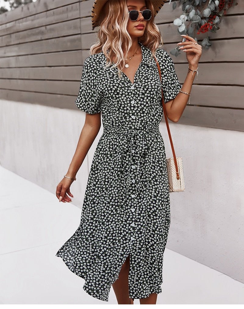 Women's Belted Midi Dress with Floral Print 6