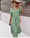 Women's Belted Midi Dress with Floral Print 8