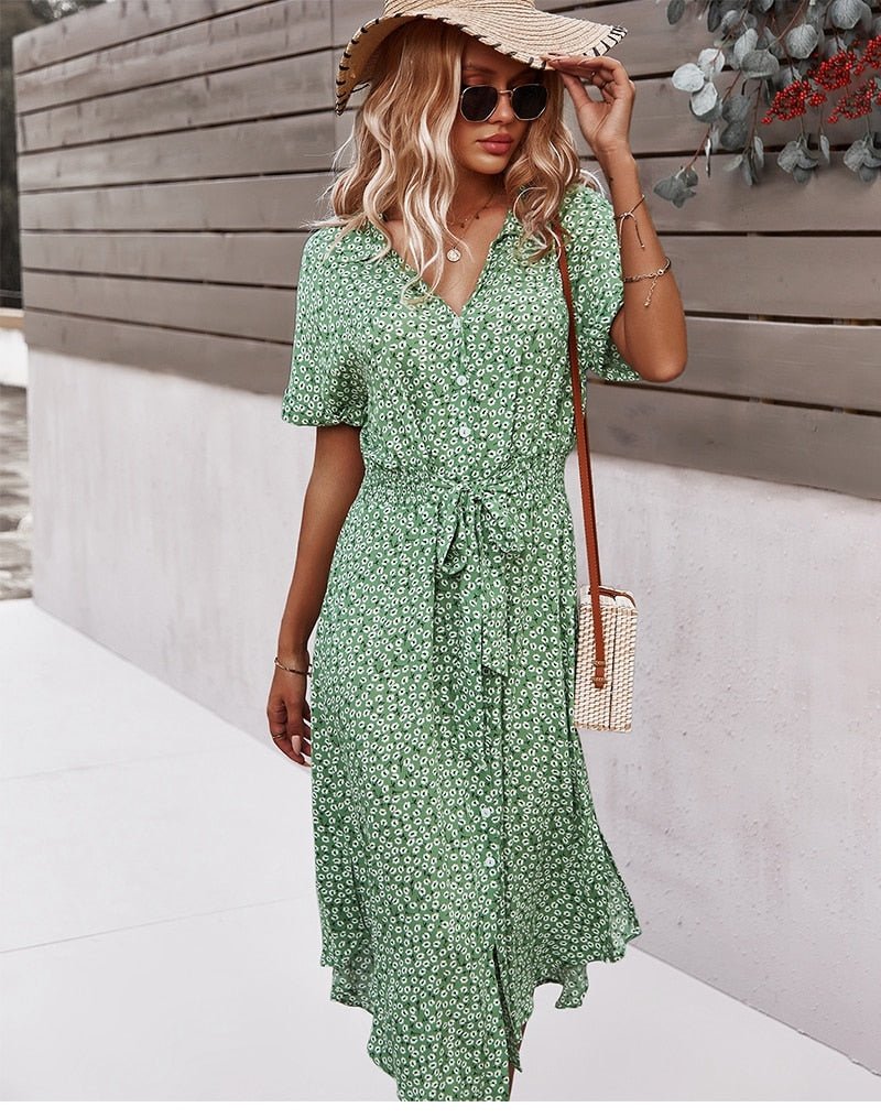 Women's Belted Midi Dress with Floral Print 8