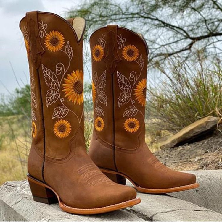 Women's Bohemian Ankle Boots with Sunflower Embroidery 3