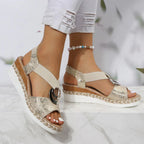 Women's Buckle Wedge Sandals with Cross Straps 2