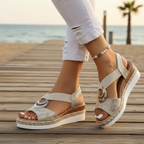 Women's Buckle Wedge Sandals with Cross Straps 4