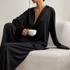 Women's Button-Down Shirt and Wide-Leg Pants Two-Piece Sleepwear Set 3