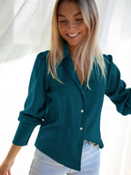 Women's Button-Front Blouse with Relaxed Fit and Collar 2