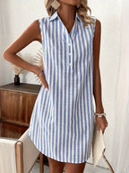 Women's Button-Front Mini Shirt Dress with Collar and Striped Pattern 2