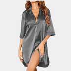 Women's Button-Front Oversized Sleepwear Dress with Satin Finish 3