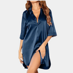 Women's Button-Front Oversized Sleepwear Dress with Satin Finish 4