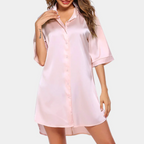 Women's Button-Front Oversized Sleepwear Dress with Satin Finish 5