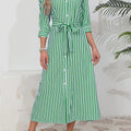 Women's Button-Up Midi Dress with Self-Tie Belt and Collar 3