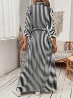 Women's Button-Up Midi Dress with Self-Tie Belt and Collar 5