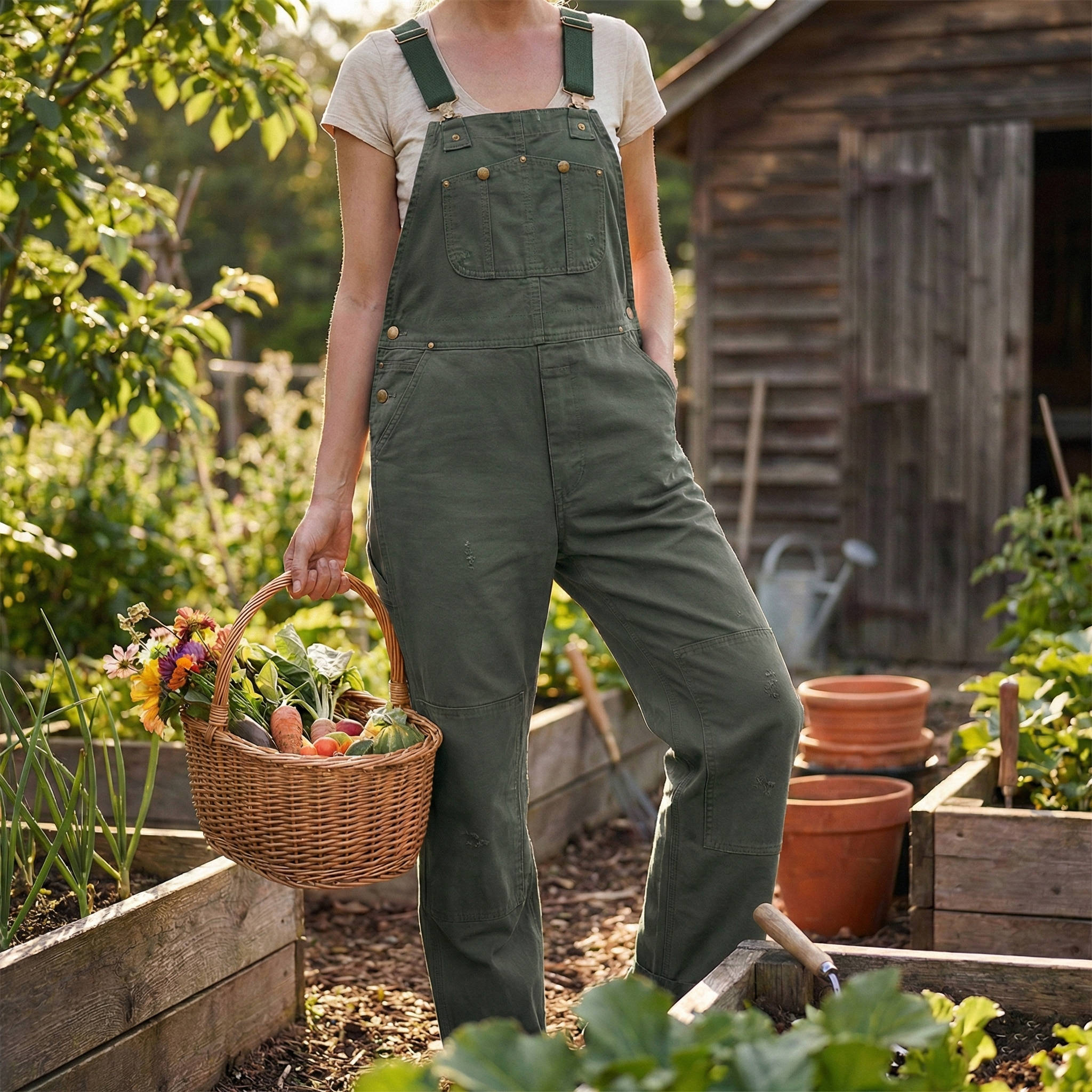 Women's Canvas Bib Overalls with Adjustable Straps and Multiple Pockets 10